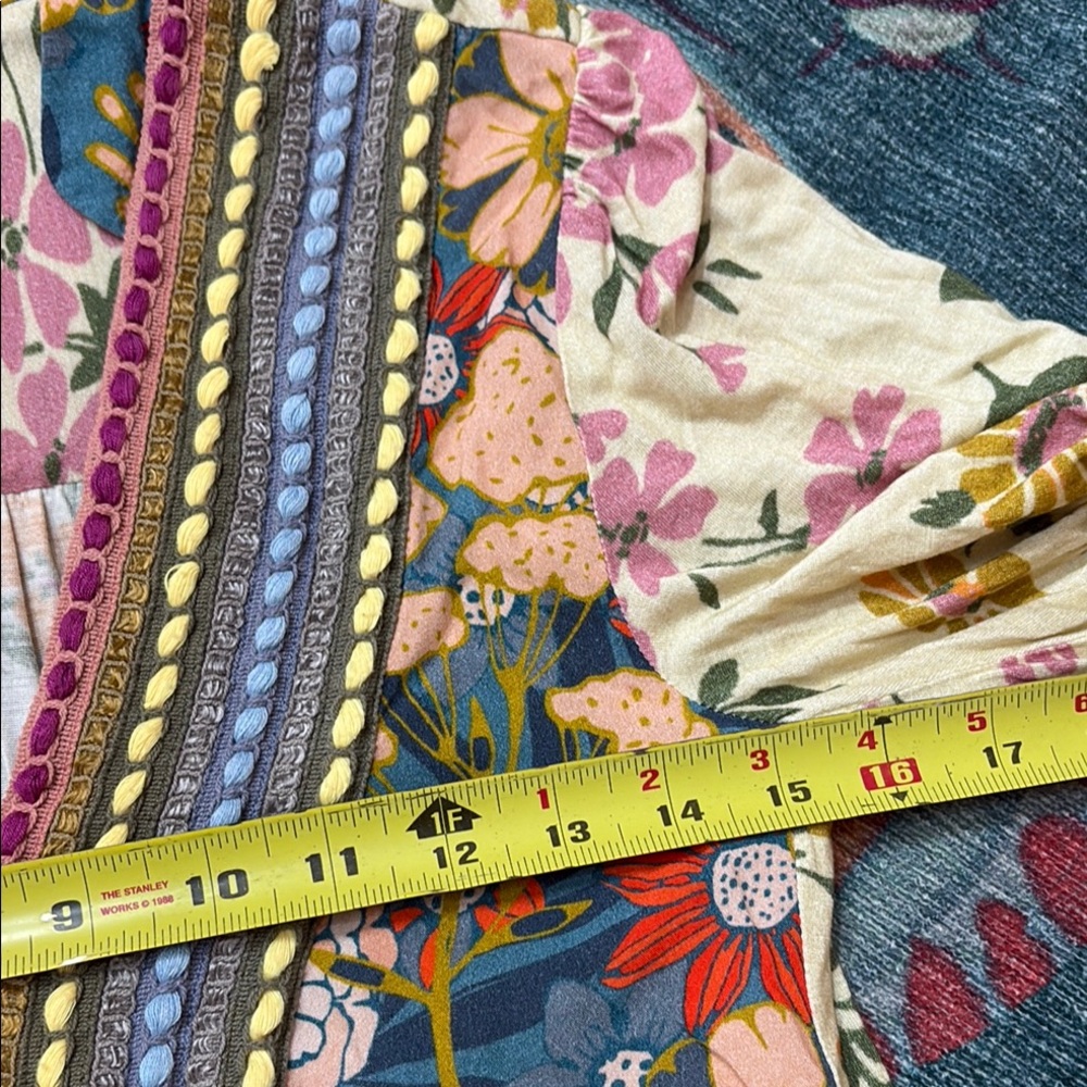 Anthropologie Bl-nk London Stephanie V-Neck Peasant Top in Multi XXS fits like S - Picture 5 of 7